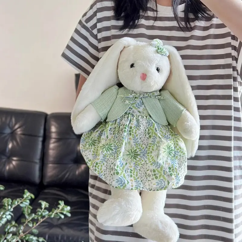 40cm Cartoon Long Ears Rabbit Plush Doll Cute Floral Skirt Long Leg Rabbit Animal Stuffed Toy Home Decoration Girl Friends Gift
