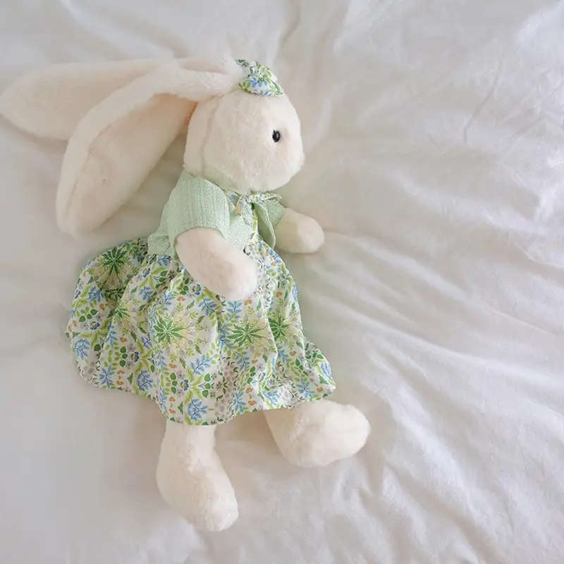 40cm Cartoon Long Ears Rabbit Plush Doll Cute Floral Skirt Long Leg Rabbit Animal Stuffed Toy Home Decoration Girl Friends Gift