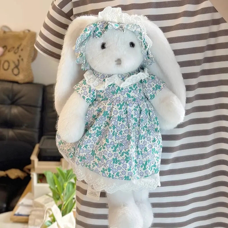 42CM Cute Soft Dress Rabbit Plush Doll Kawaii Long Ear Bunny Stuffed Animal Toy Children's Sleeping Accompanying Toys