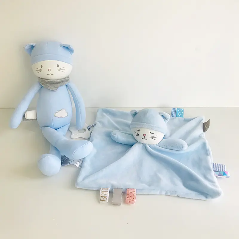 Soft Stuffed Animal Toys with Rattle,Cute Bunny Cat,Security Blankie With Teether Baby Gifts Set