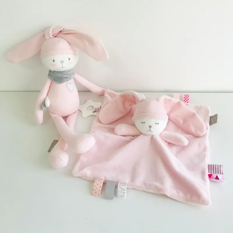 Soft Stuffed Animal Toys with Rattle,Cute Bunny Cat,Security Blankie With Teether Baby Gifts Set