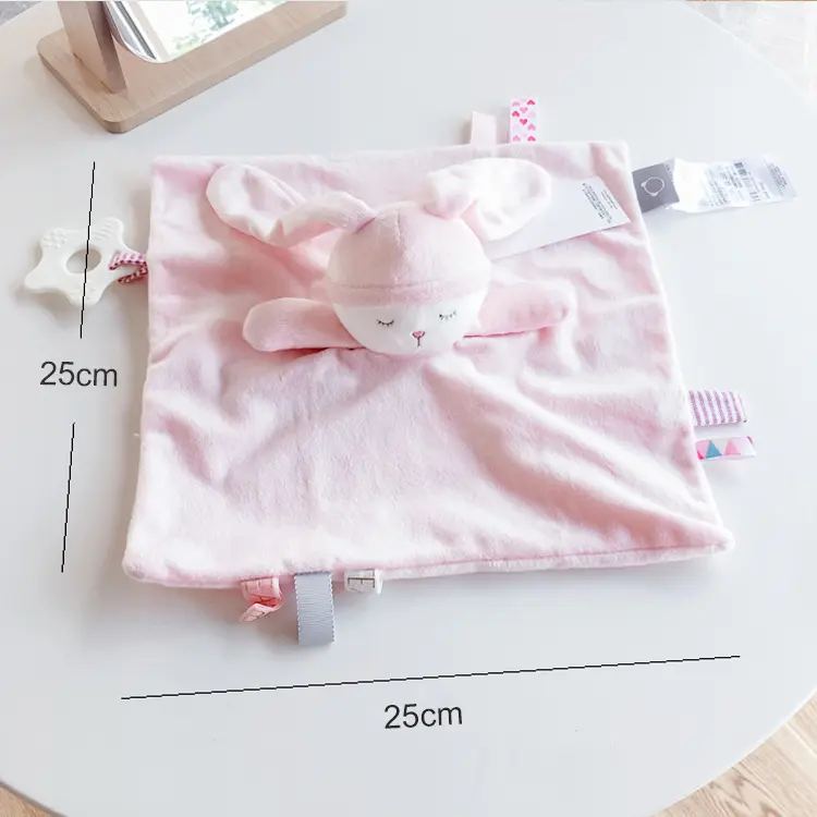 Soft Stuffed Animal Toys with Rattle,Cute Bunny Cat,Security Blankie With Teether Baby Gifts Set