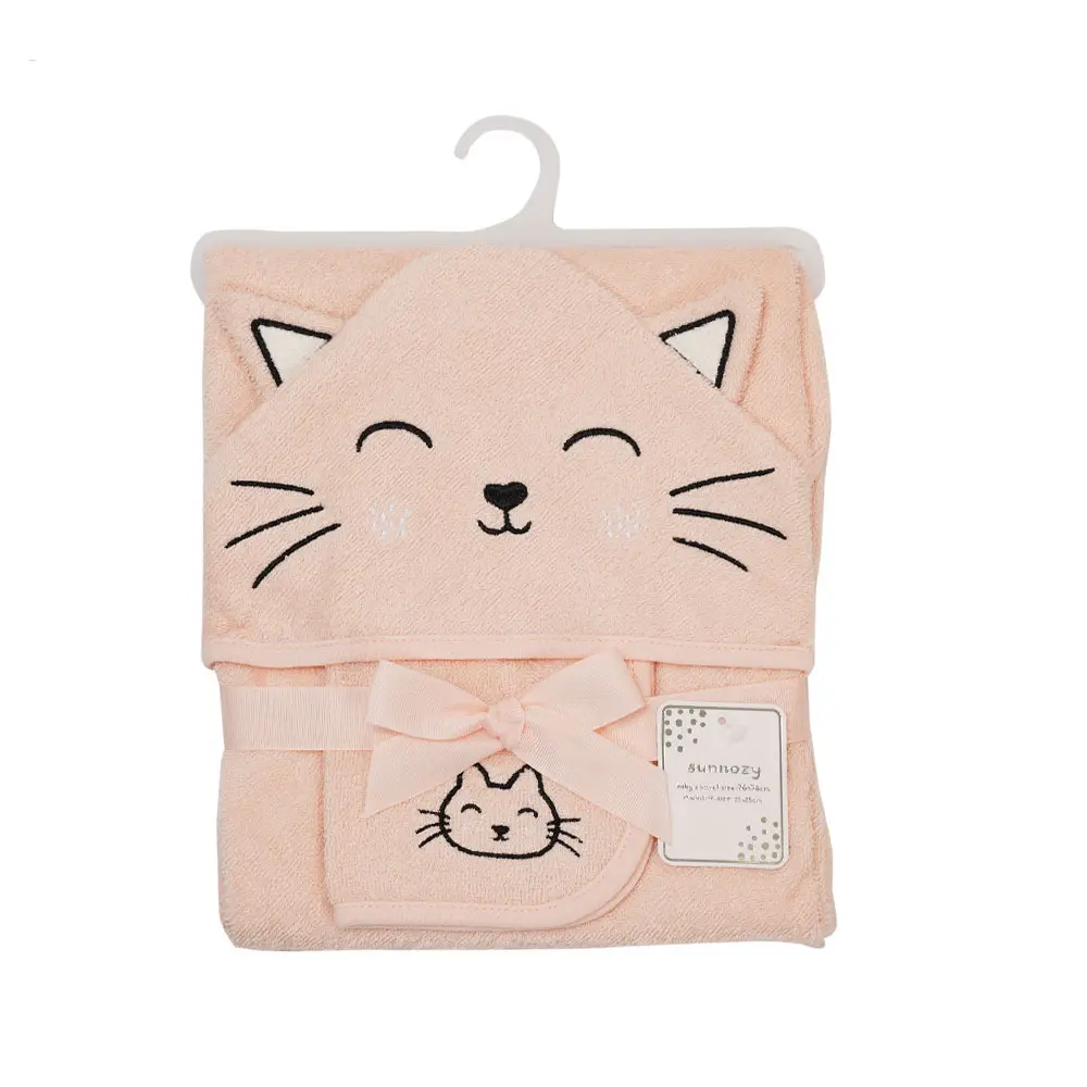 Baby Bath Towel + Face Towel 100% Cotton Cute Cartoon Animal Hooded Washcloth Bebe Swimming Beach Bathrobe