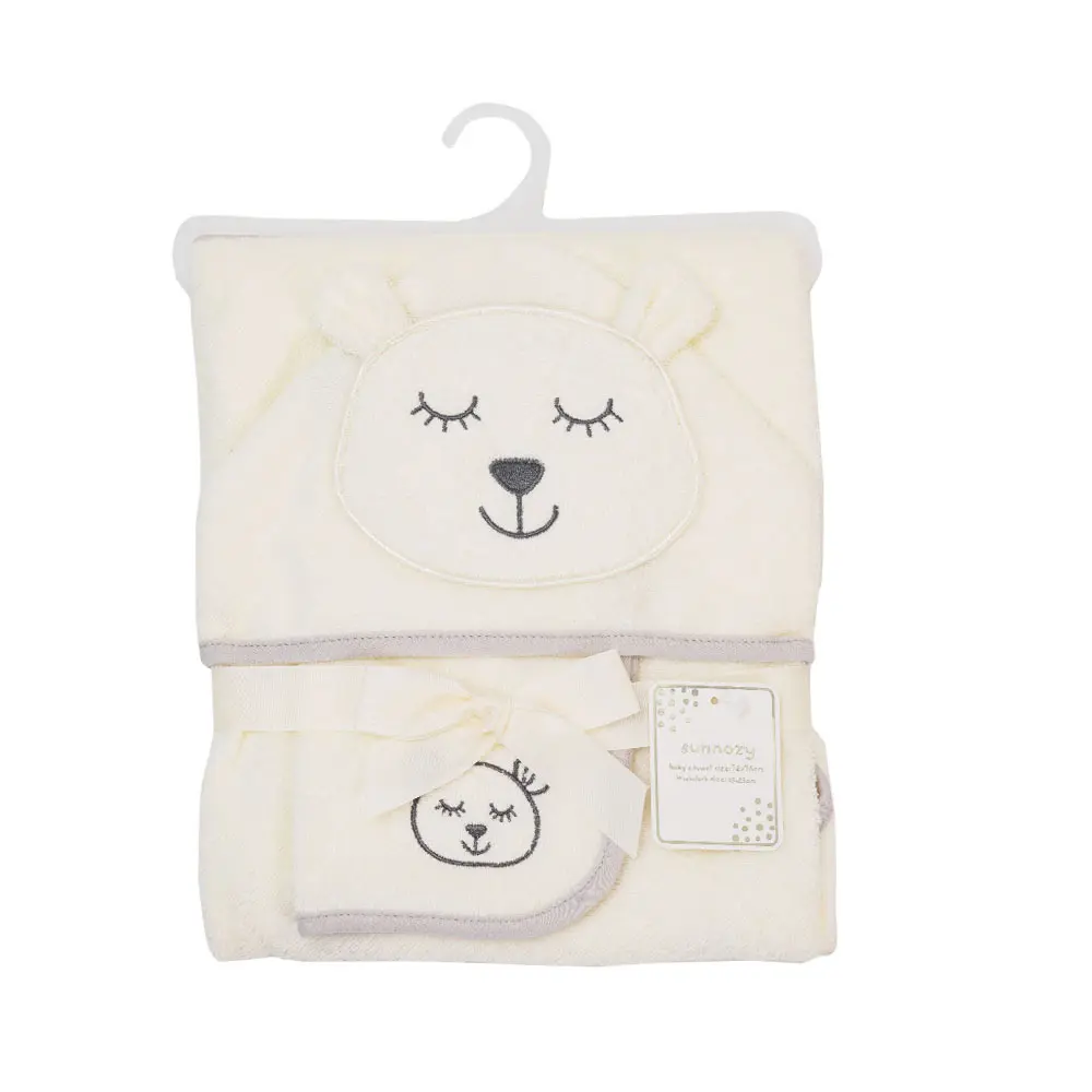 Baby Bath Towel + Face Towel 100% Cotton Cute Cartoon Animal Hooded Washcloth Bebe Swimming Beach Bathrobe