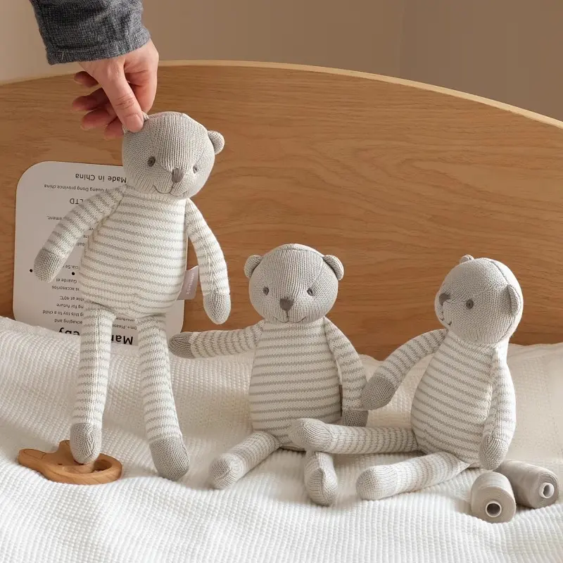 35cm Cute Knitted Teddy Bear Stuffed Toy Long Leg Cartoon Handmade Crochet Soothing Bears Toys Newborn Sleeping Dolls