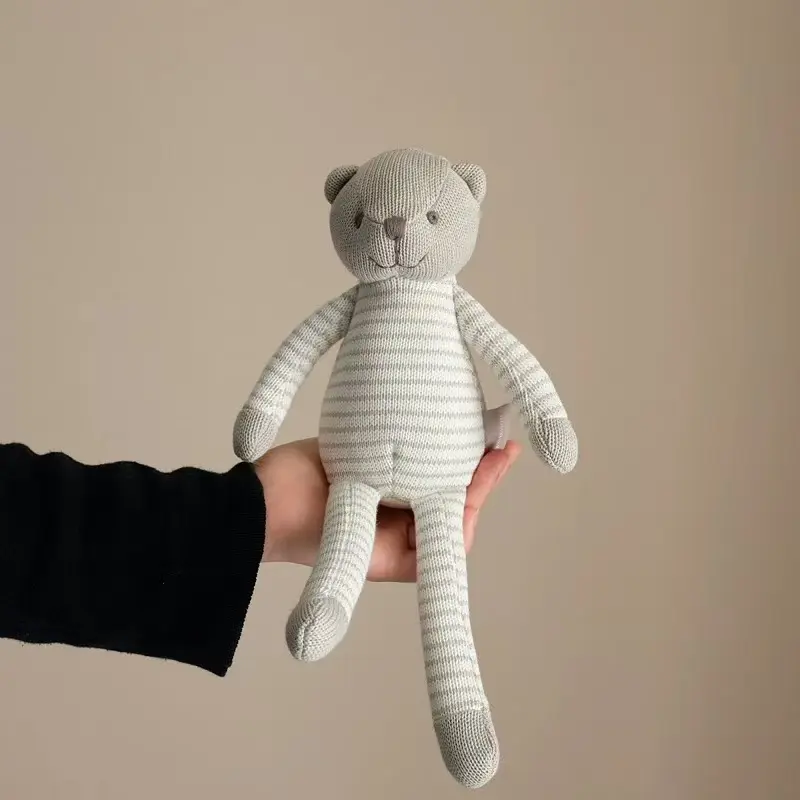35cm Cute Knitted Teddy Bear Stuffed Toy Long Leg Cartoon Handmade Crochet Soothing Bears Toys Newborn Sleeping Dolls