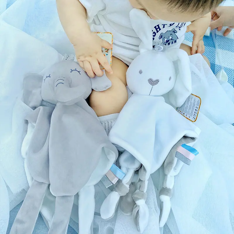 Baby Appease Towel with Bell Soft Square Security Blanket Plush Stuffed Animal Comforter Blankie Bedtime Cuddle Toy Newborn Gift