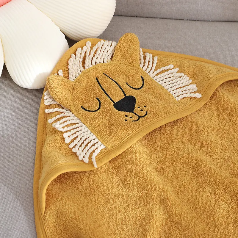 Strong Water Absorption Kids Bath Towel With Cartoon Lion Bunny Hooded  Baby Blanket Super Soft Wash Robe for Newborn