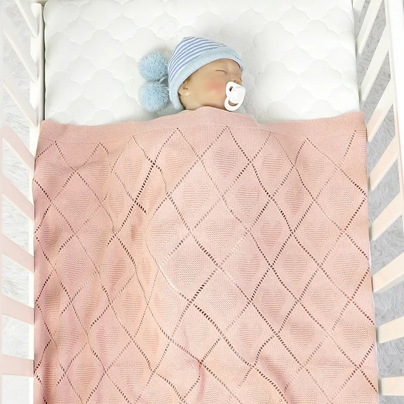 Baby Cotton Blankets Super Soft Newborn Gender Netural Lightweight Lovely Heart Knitted Month Stroller Nursery Security Quilts