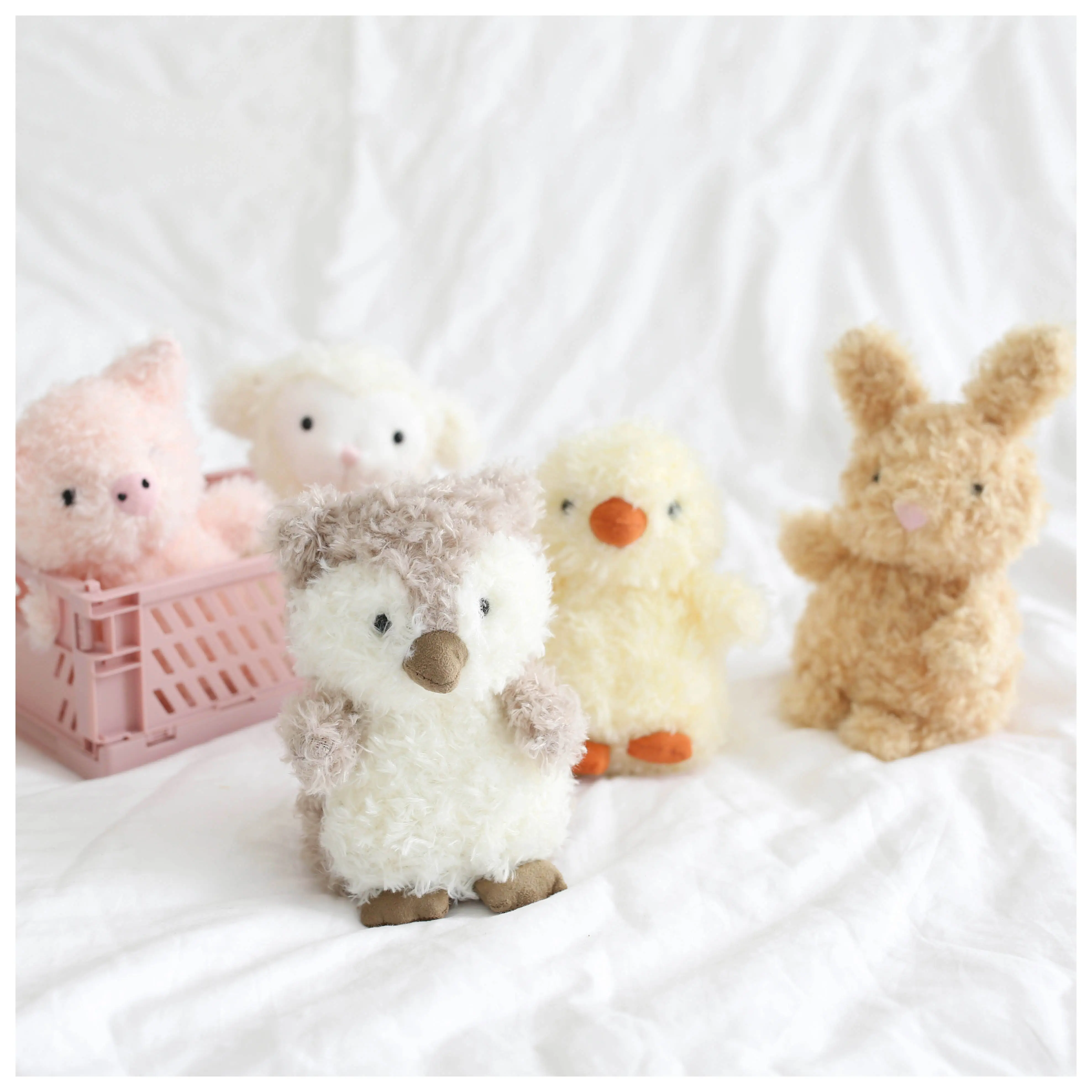 Cute Furry Fox Owl  Pig Lamb Plush Cuddly Toy Stuffed Cartoon Animals Yellow Chick Duck Bunny Baby Plushies Dolls
