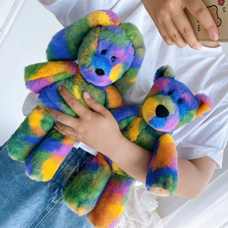 Rainbow Plush Stuffed Animal Bear Toy Girl Boys Birthday Gifts Doll Tie Dye Bunny Rabbit Toys
