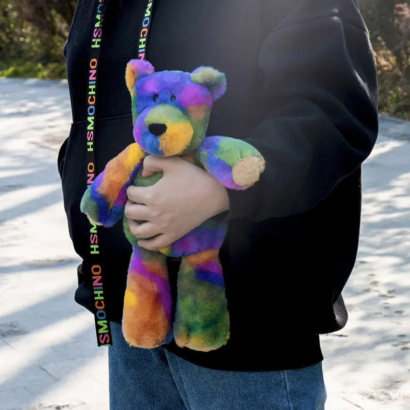 Rainbow Plush Stuffed Animal Bear Toy Girl Boys Birthday Gifts Doll Tie Dye Bunny Rabbit Toys