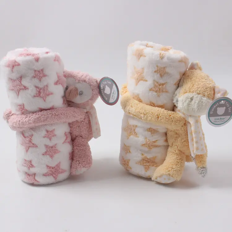 2 Piece Plush Baby Flannel Blanket & Stuffed Animal Gift Set Pink Bunny Newborn Baby Sleeping Blankets