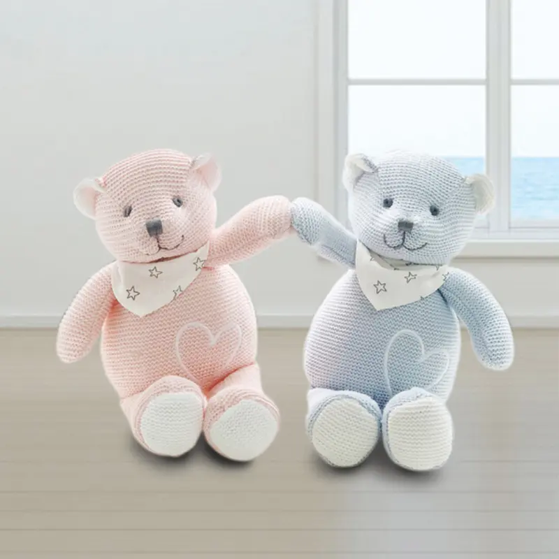 Cute Little Bear Knitted Animal Doll for Boy Girl Gift Soft Knit Stuffed Animal Toys Sleeping Mate