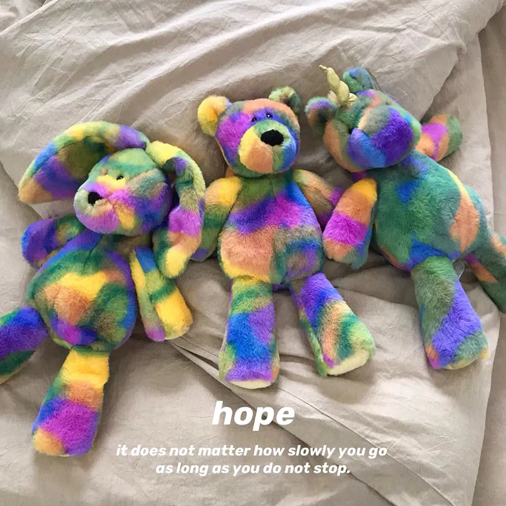 38cm Cute Rainbow Unicorn Plush Toy Stuffed Teddy Bear Animal Stuffed Doll Baby Gifts Multi-Color Bunny Toys