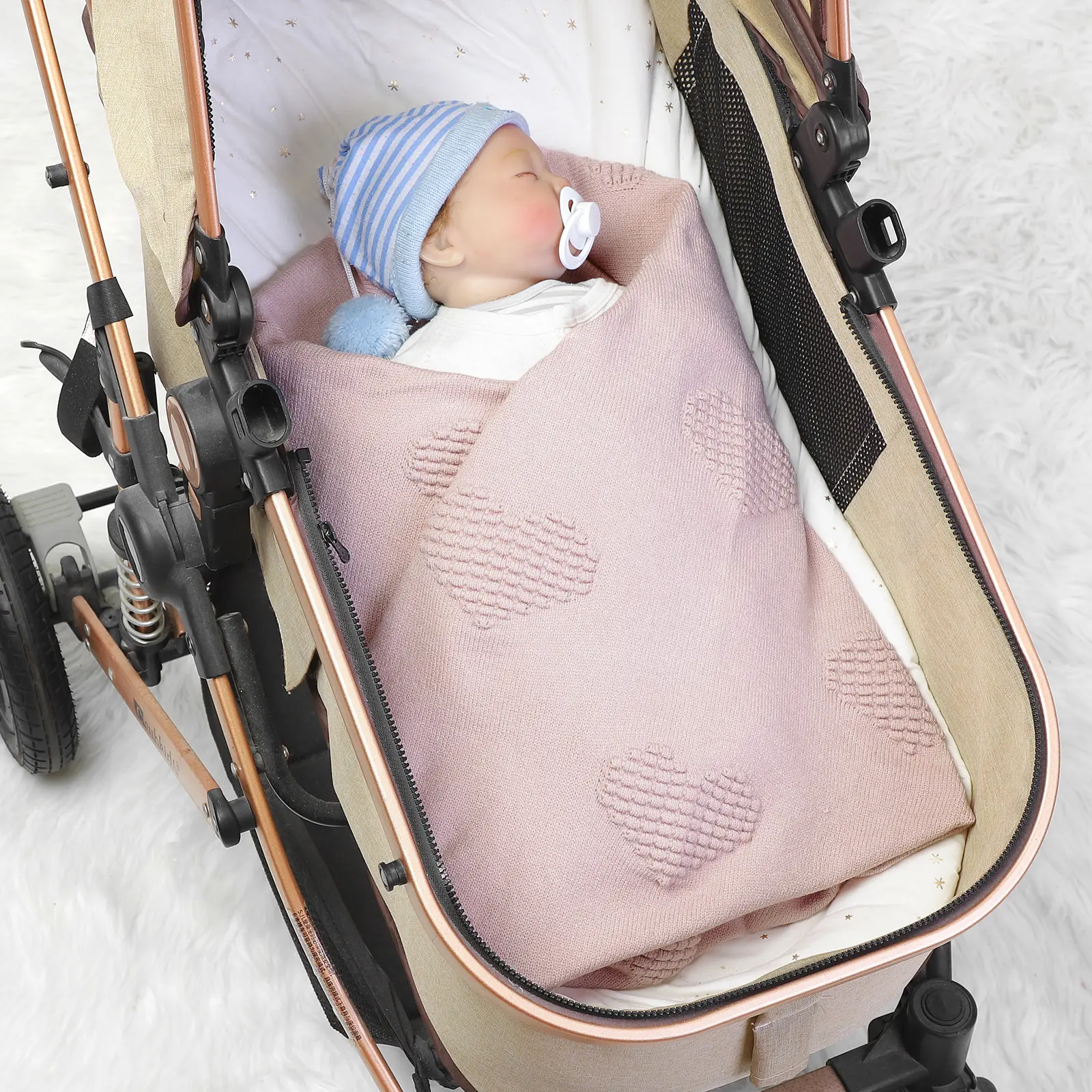 Sweet Heart Knitted Baby Blankets Multi-use Newborn Boy Girl Solid Stroller Nursery Soft Cotton Swaddle Wrap Plaid 100*80cm