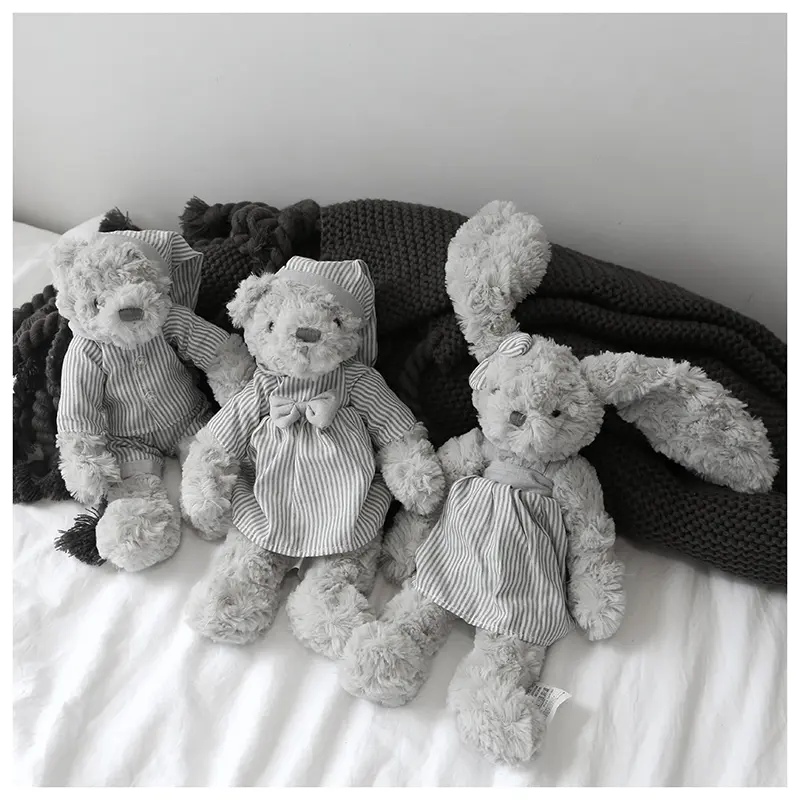 Teddy Bear Stuffed Animal  - Plush Toys - Great for Nursery Decor - Baby Gifts - Cute Fluffy Grey Bunny with Dress Baby Toy