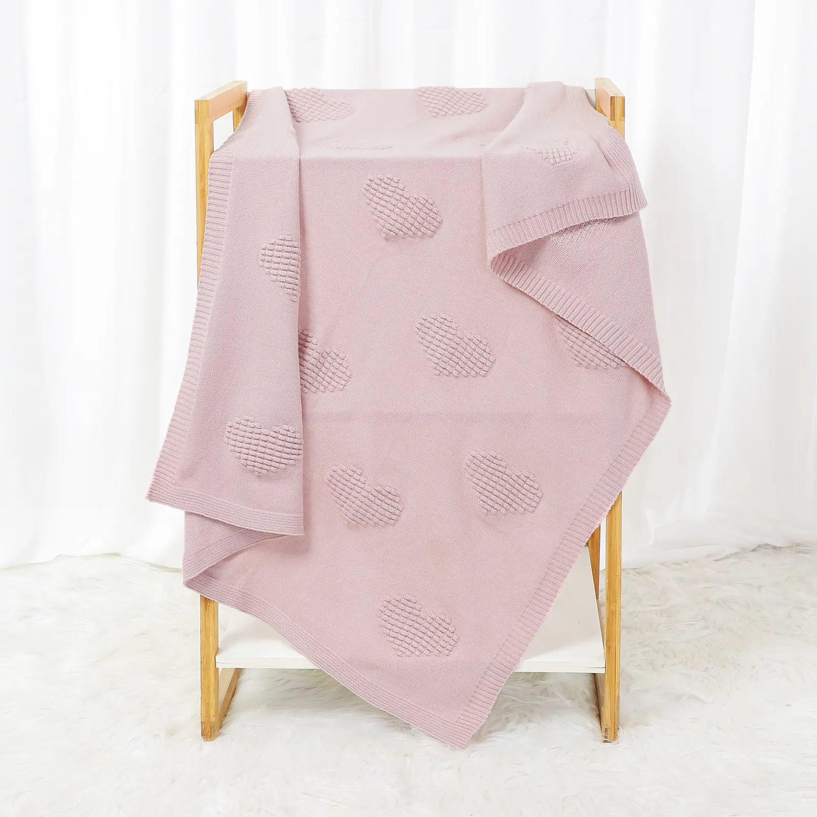Sweet Heart Knitted Baby Blankets Multi-use Newborn Boy Girl Solid Stroller Nursery Soft Cotton Swaddle Wrap Plaid 100*80cm