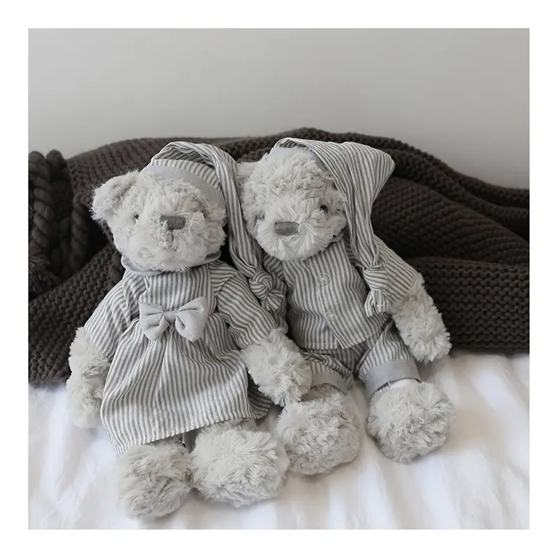 Teddy Bear Stuffed Animal  - Plush Toys - Great for Nursery Decor - Baby Gifts - Cute Fluffy Grey Bunny with Dress Baby Toy