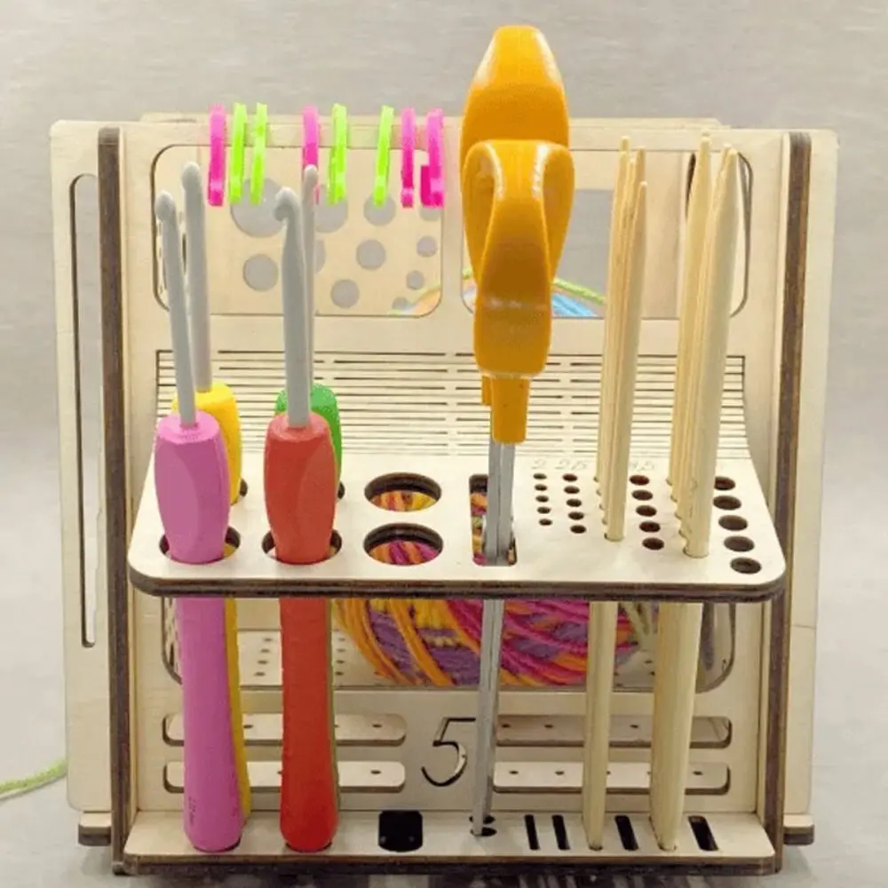 All-in-one Wooden Yarn Bowl Knitting Bowl Yarn Storage Organizer Yarn Ball Holder Yarn Storage Box Multifunctional Knitting Tool