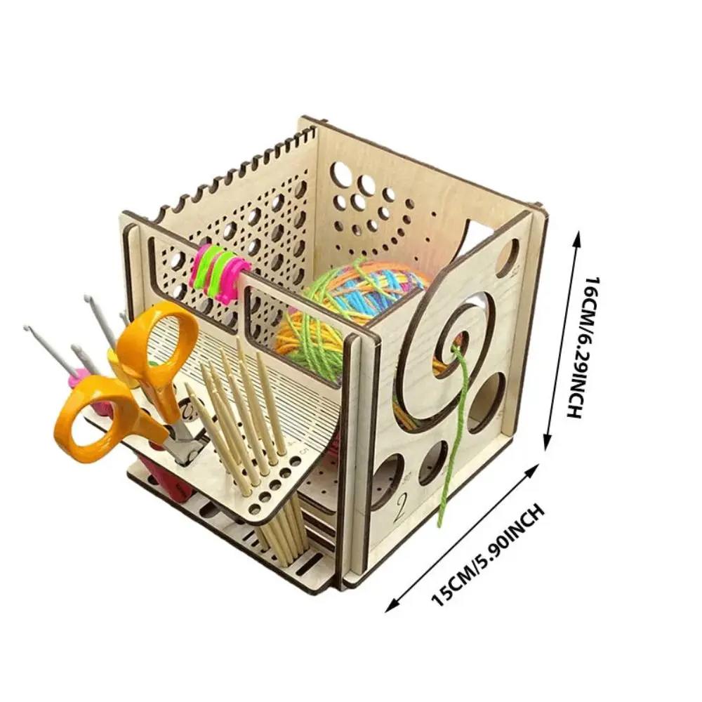 All-in-one Wooden Yarn Bowl Knitting Bowl Yarn Storage Organizer Yarn Ball Holder Yarn Storage Box Multifunctional Knitting Tool