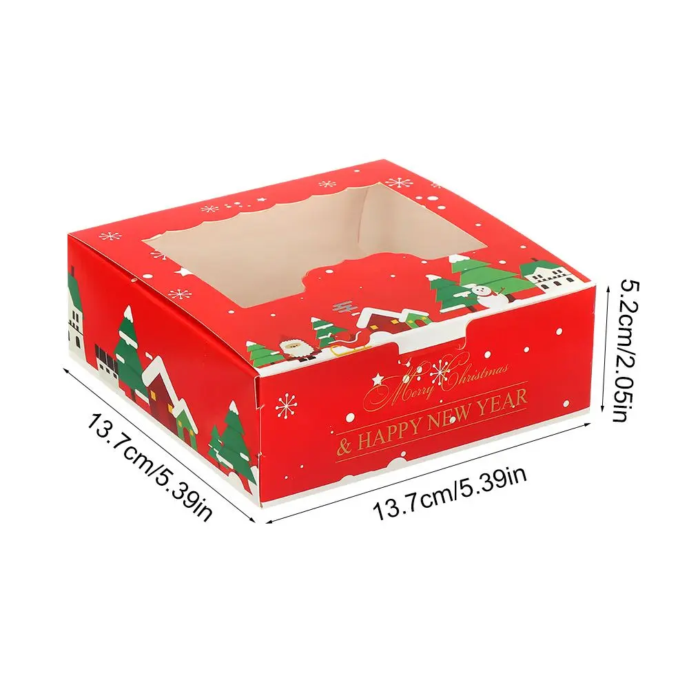1/10pcs Christmas Cardboard Cake Boxes 4 Cup Cake Packaging Box Biscuit Nougat Chocolate Candy Gift Wrapping Box