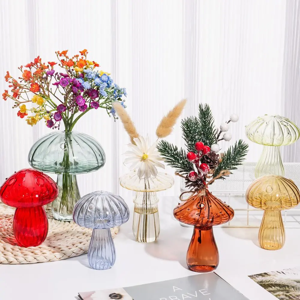 Mushroom Glass Vase Transparent Aromatherapy Bottle Creative Home Hydroponic Flower Table Simple Decoration