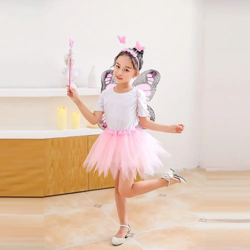 3/4Pcs Adult Kids Fairy Costume Set Simulation Butterfly Wings Tutu Skirt Headband Wand Princess Girls Dress Up Halloween