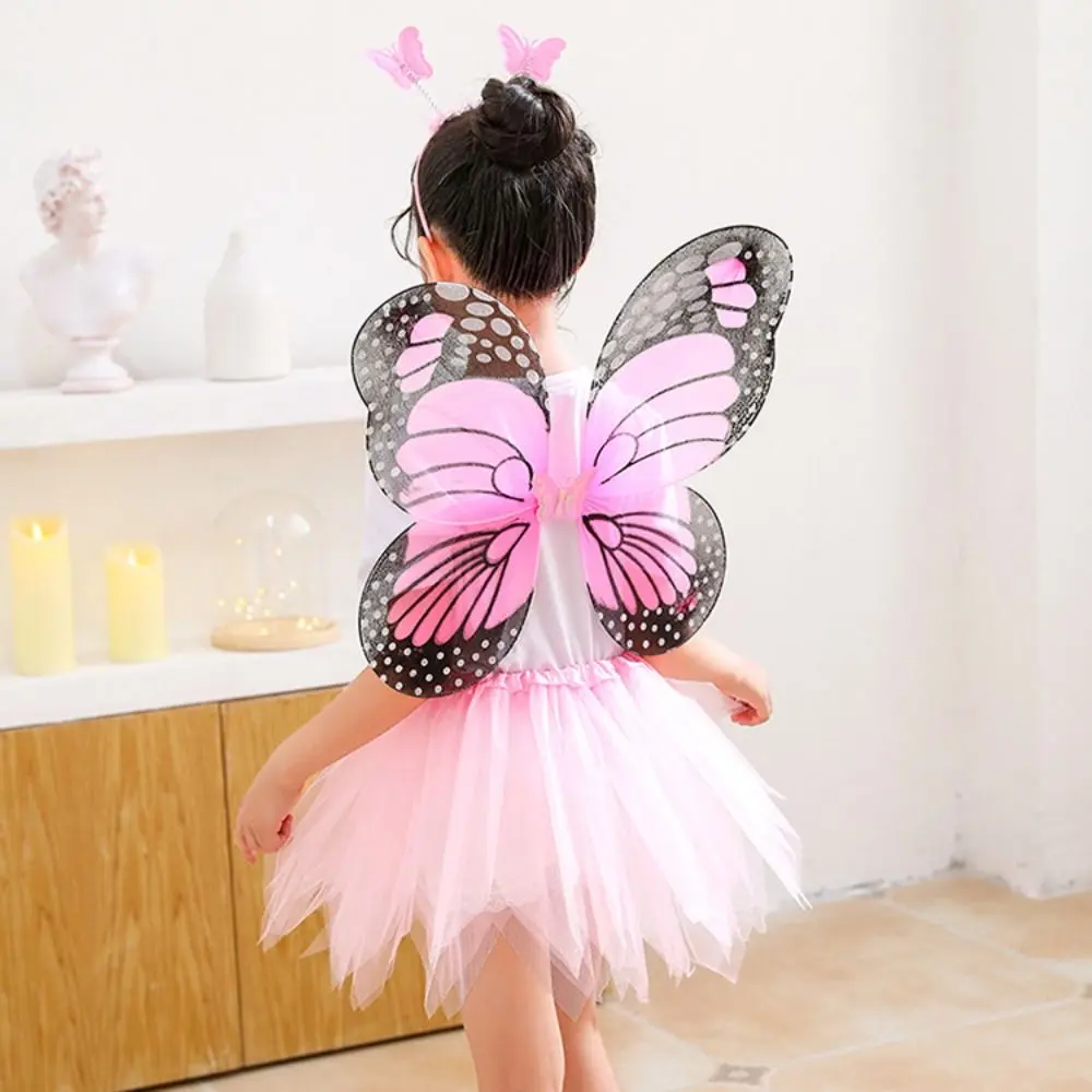 3/4Pcs Adult Kids Fairy Costume Set Simulation Butterfly Wings Tutu Skirt Headband Wand Princess Girls Dress Up Halloween