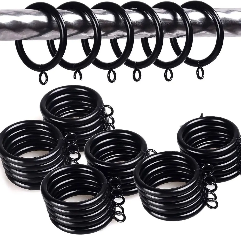 30pcs Black Curtain Ring with Ear Loop Easy To Use 1.25 Inch Metal Shower Curtain Hooks Door Curtain Hanging Ring Bathroom