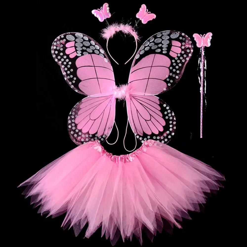 3/4Pcs Adult Kids Fairy Costume Set Simulation Butterfly Wings Tutu Skirt Headband Wand Princess Girls Dress Up Halloween
