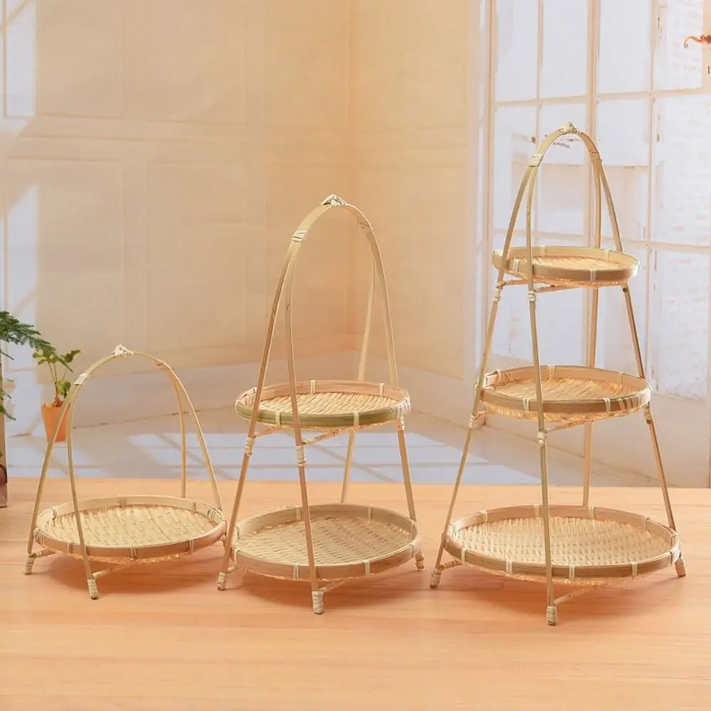1/2/3 Layer Handwoven Fruit Basket Food Basket Decorative Standing Tray Bamboo Serving Tray Bamboo Storage Basket for Kitchen