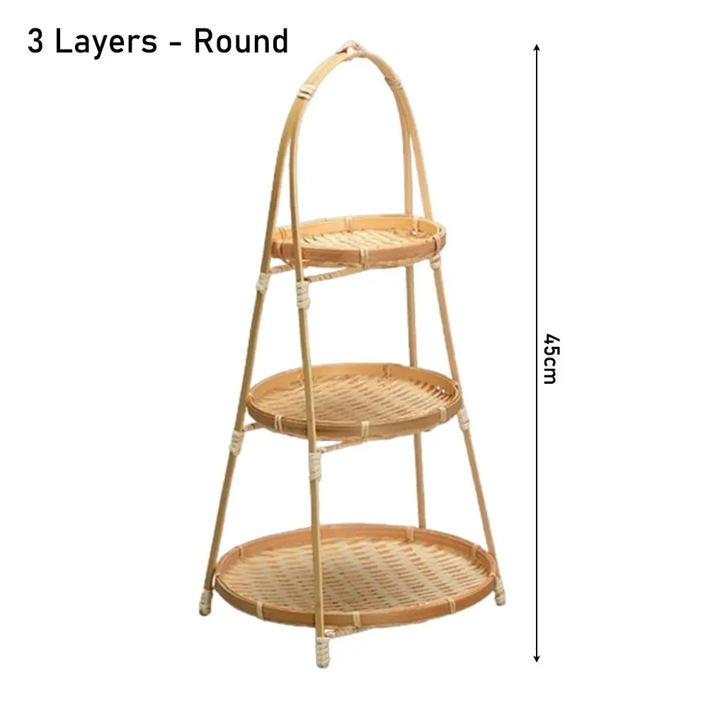 1/2/3 Layer Handwoven Fruit Basket Food Basket Decorative Standing Tray Bamboo Serving Tray Bamboo Storage Basket for Kitchen