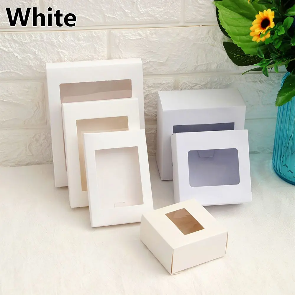 10Pcs Kraft Paper Gift Box DIY Vintage Cake Package with Clear PVC Window Candy Wrapping Bag Wedding Birthday Party Package Box