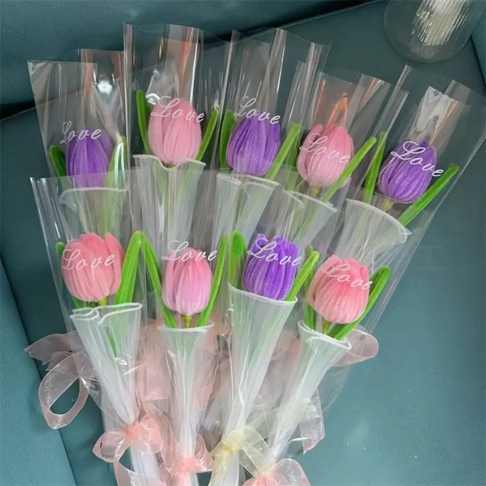 Romantic 30cm Knitting Flower Rose Tulips Handmade Gifts ​Crochet Simulation Tulips Artificial Flowers Wedding Party Decor
