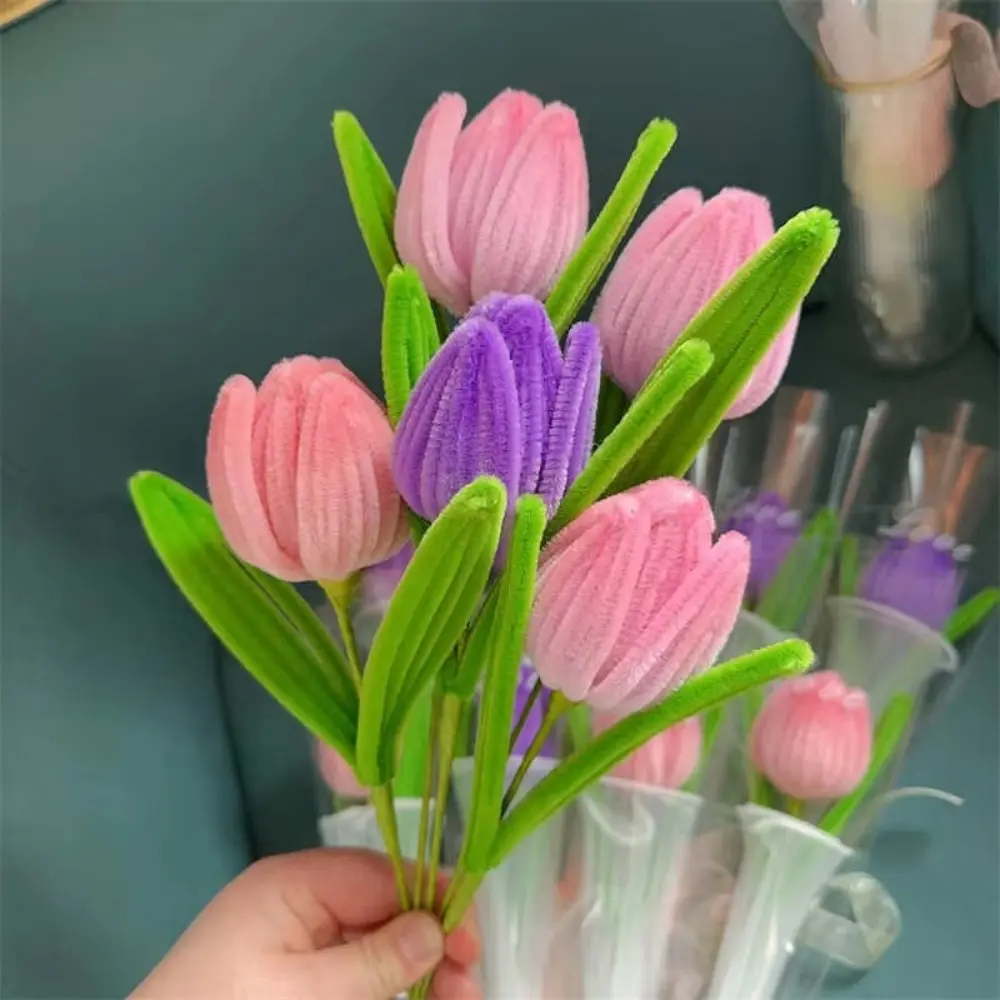 Romantic 30cm Knitting Flower Rose Tulips Handmade Gifts ​Crochet Simulation Tulips Artificial Flowers Wedding Party Decor