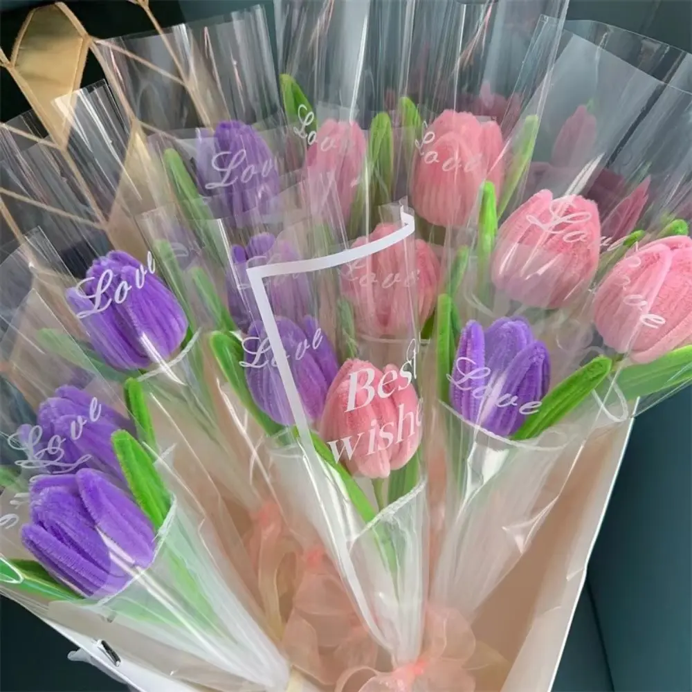 Romantic 30cm Knitting Flower Rose Tulips Handmade Gifts ​Crochet Simulation Tulips Artificial Flowers Wedding Party Decor