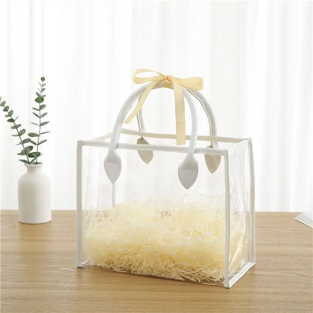 Creative PVC Gift Bag Pink White Waterproof Handhold Packaging Tote Edging Large Capacity Storage Bag