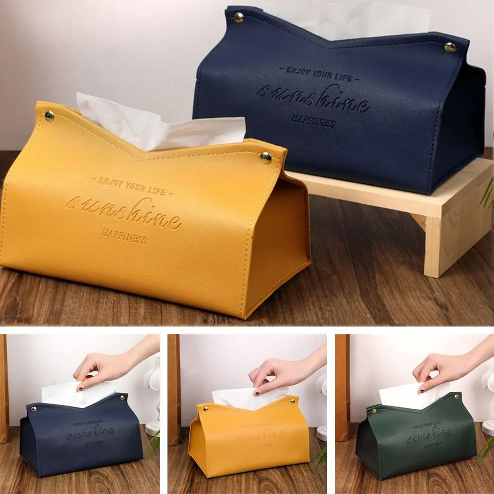 Leather Tissue Case Car Tissue Box Home Living Room Decoration Bedroom Kitchen Desktop Nordic Large Storage Box Napkin Holder