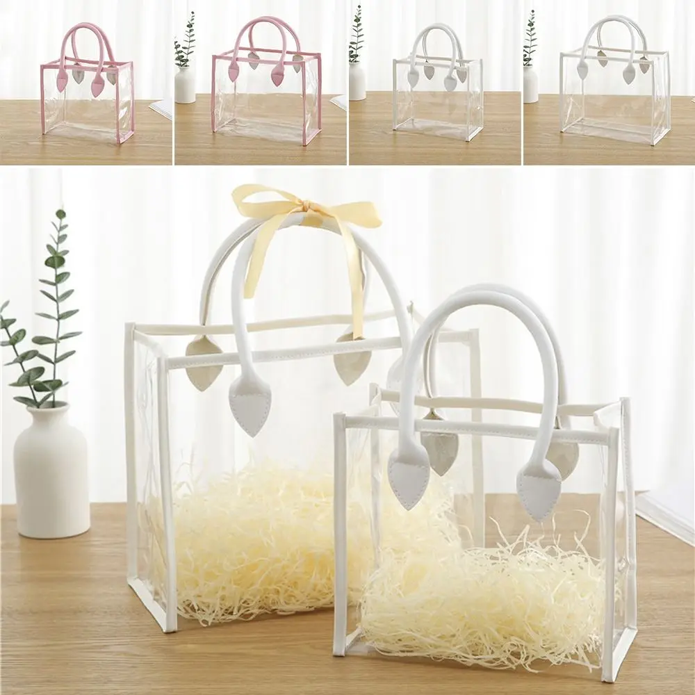 Creative PVC Gift Bag Pink White Waterproof Handhold Packaging Tote Edging Large Capacity Storage Bag