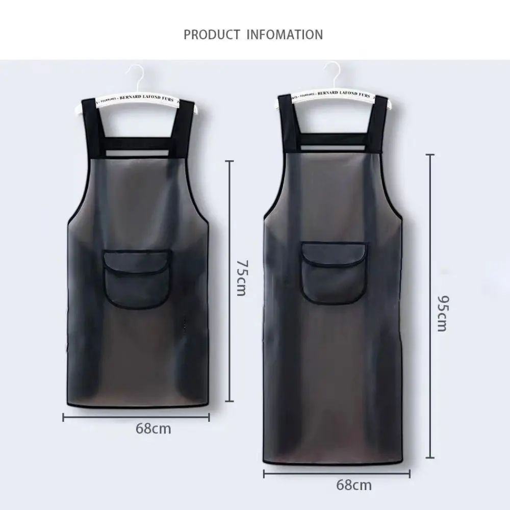 Household PVC Kitchen Apron Transparent Black Waterproof Work Apron Oil Resistant Dirt-Proof Cleaning Aprons
