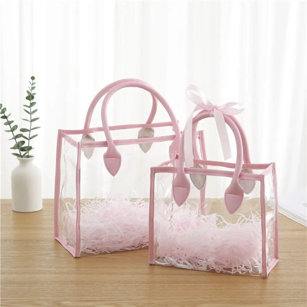 Creative PVC Gift Bag Pink White Waterproof Handhold Packaging Tote Edging Large Capacity Storage Bag