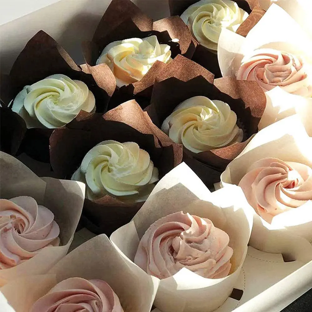 50pcs Greaseproof Paper Tray Cupcake Liners Cupcake Paper Tulip Baking Cups Cake Muffin Cups Bakeware Pastry Tools