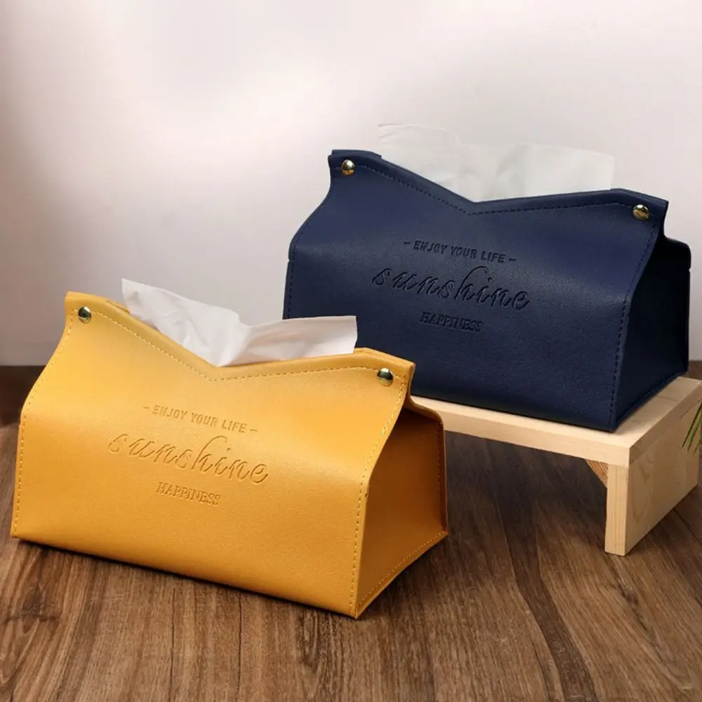 Leather Tissue Case Car Tissue Box Home Living Room Decoration Bedroom Kitchen Desktop Nordic Large Storage Box Napkin Holder