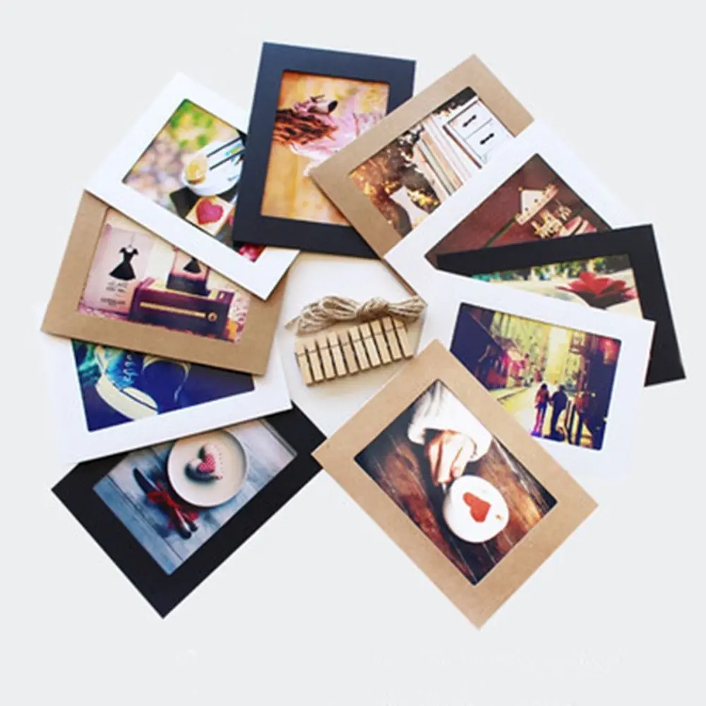 10pcs Combination Paper Frame With Clips DIY Kraft Paper Picture Frames Hanging Wall Photos Album Home Decoration Craft