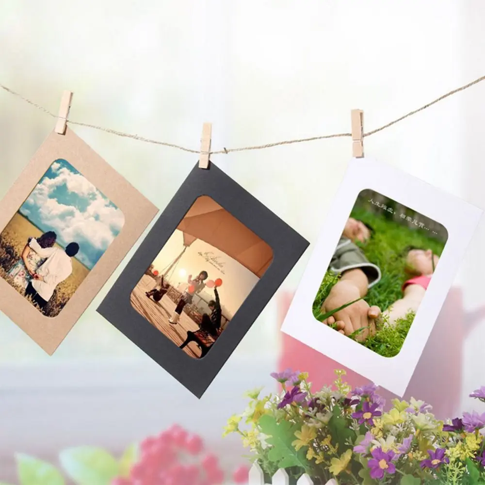 10pcs Combination Paper Frame With Clips DIY Kraft Paper Picture Frames Hanging Wall Photos Album Home Decoration Craft