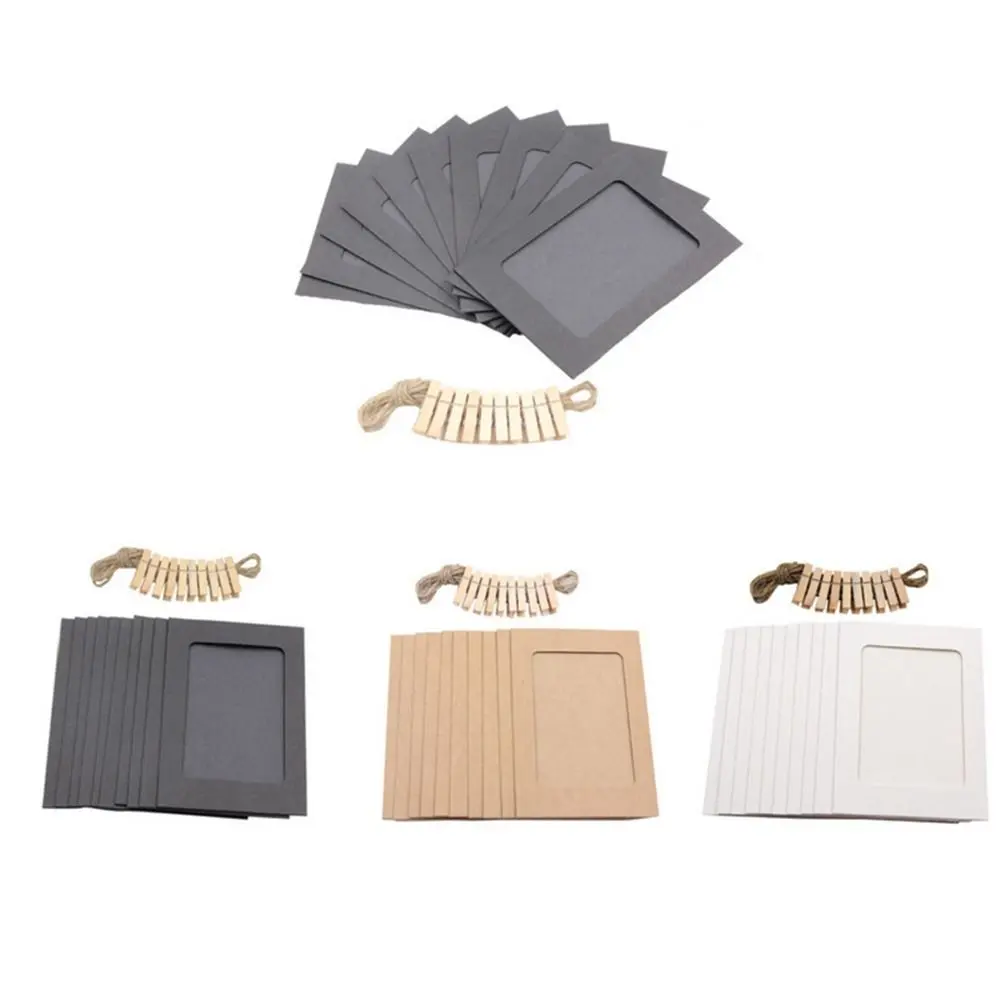 10pcs Combination Paper Frame With Clips DIY Kraft Paper Picture Frames Hanging Wall Photos Album Home Decoration Craft