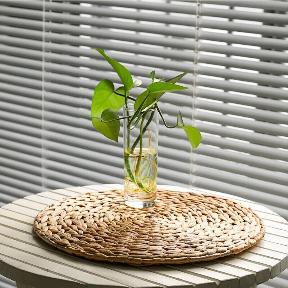 Natual Straw Weave Rattan Cups Mat Round Placemats Cups Mat Dining Table Home Decor