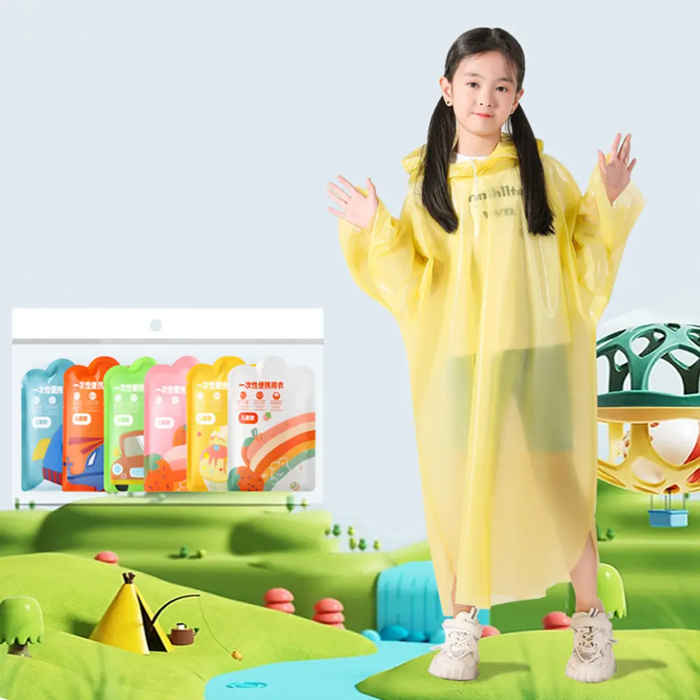 New Vacuum Compression Kids Raincoat Card Packaging Waterproof One-Piece Raincoat Convenient Thickened Reusable Poncho Outdoor