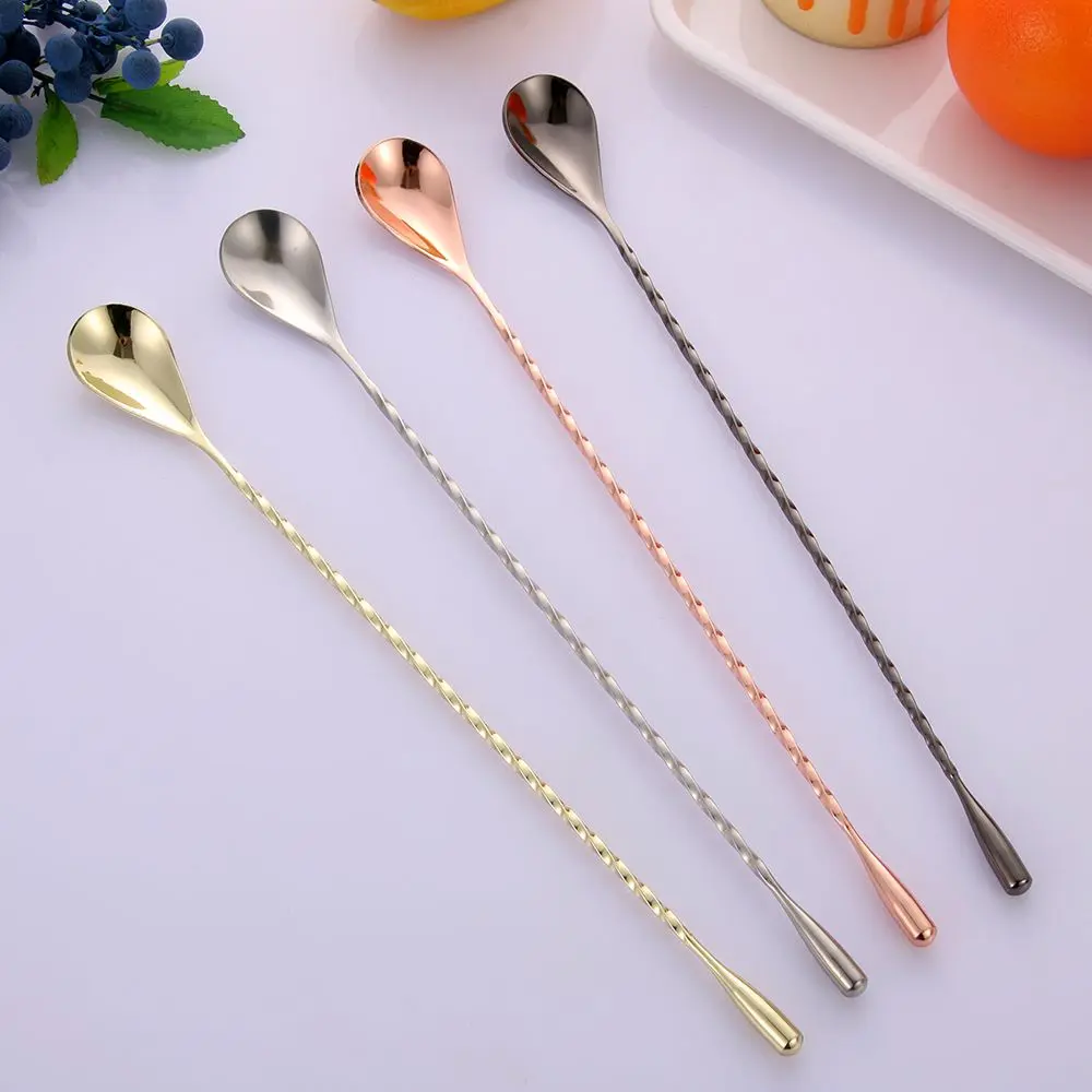 Stainless Steel Mixing Bar Cocktail Spoon Spiral Teadrop Spoon Kitchen Stir Spoon Bartender Tools Bar Accessories Eco-Friendly